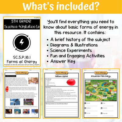 Forms of Energy Activity & Answer Key 5th Grade Physical Science