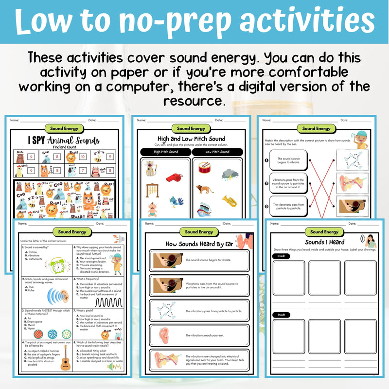 Sound Energy Activity & Answer Key 4th Grade Physical Science