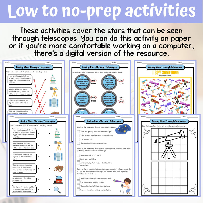 Stars and Telescopes Activity & Answer Key 3rd Grade Earth & Space Science