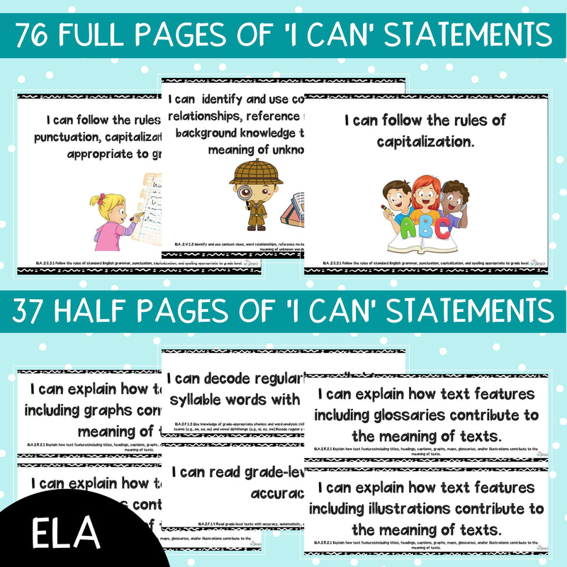 Florida BEST Standards: 2nd Grade MATH & ELA I Can Statements - BUNDLE