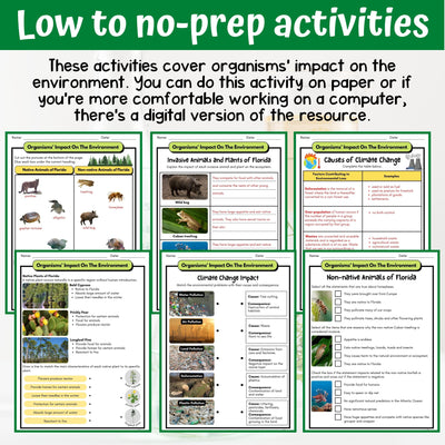 Organisms' Impact on Environment Activity & Answer Key 4th Grade Life Science