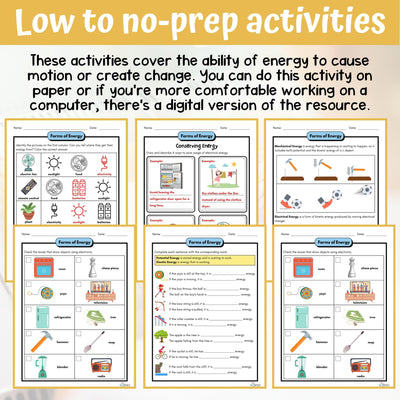 Potential and Kinetic Energy Activity & Answer Key 3rd Grade Physical Science