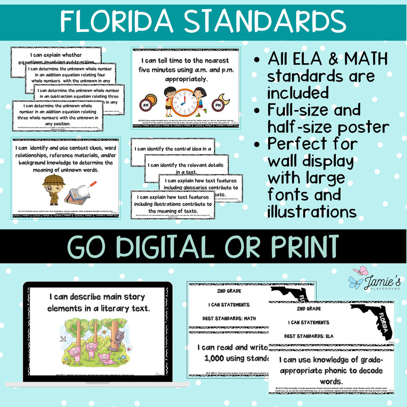 Florida BEST Standards: 2nd Grade MATH & ELA I Can Statements - BUNDLE