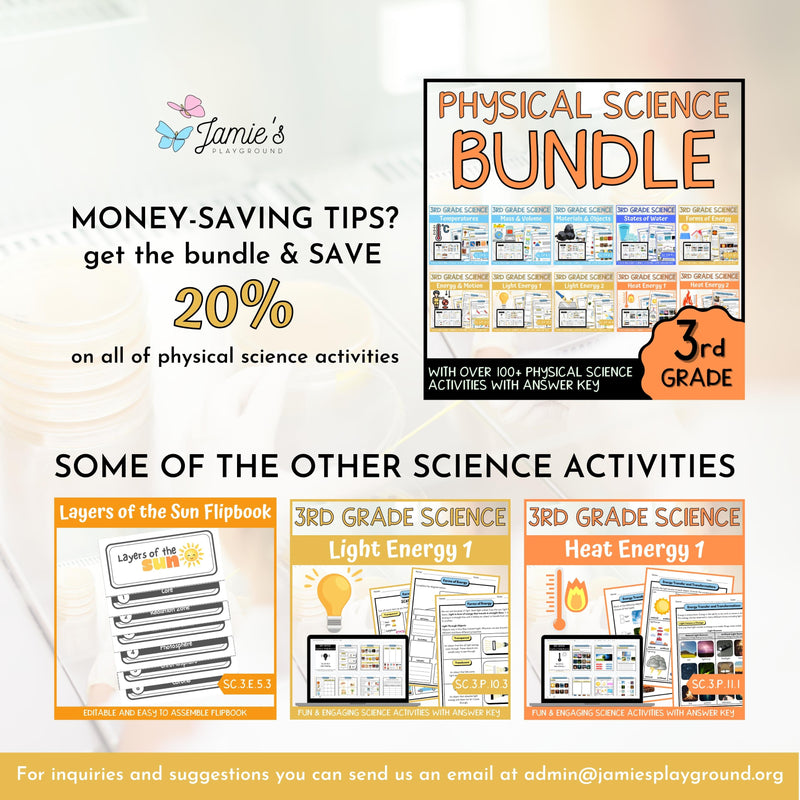 Potential and Kinetic Energy Activity & Answer Key 3rd Grade Physical Science