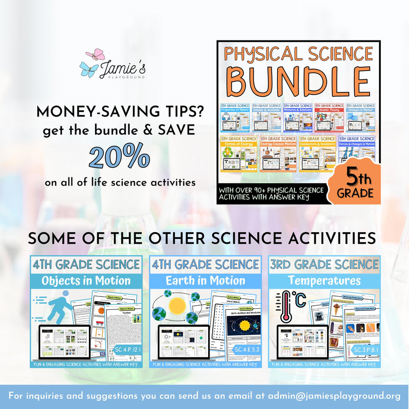 Changes in Matter Activity & Answer Key 5th Grade Physical Science