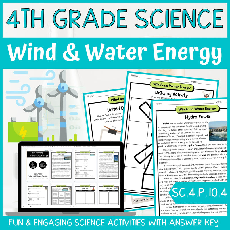 Wind and Water Energy Activity & Answer Key 4th Grade Physical Science