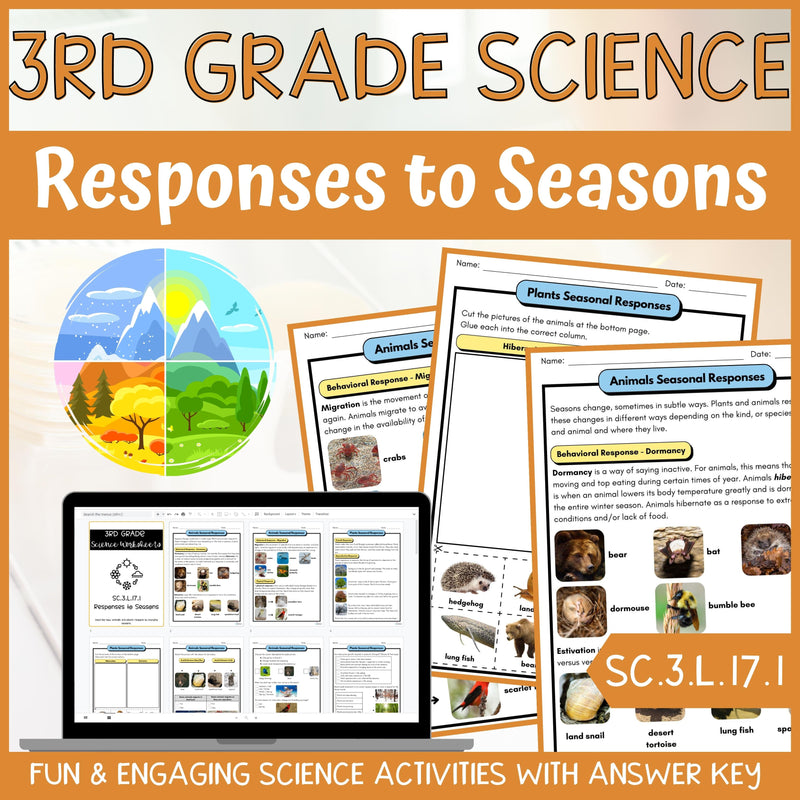 Responses to Seasons Activity & Answer Key 3rd Grade Life Science