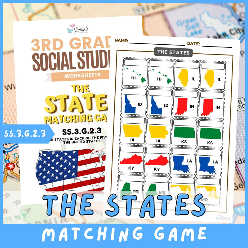 Geography Matching Game Social Studies The States Flashcards