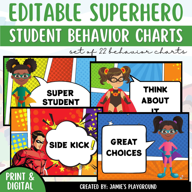 Student Daily Behavior Charts - EDITABLE Superhero Classroom Behavior Management