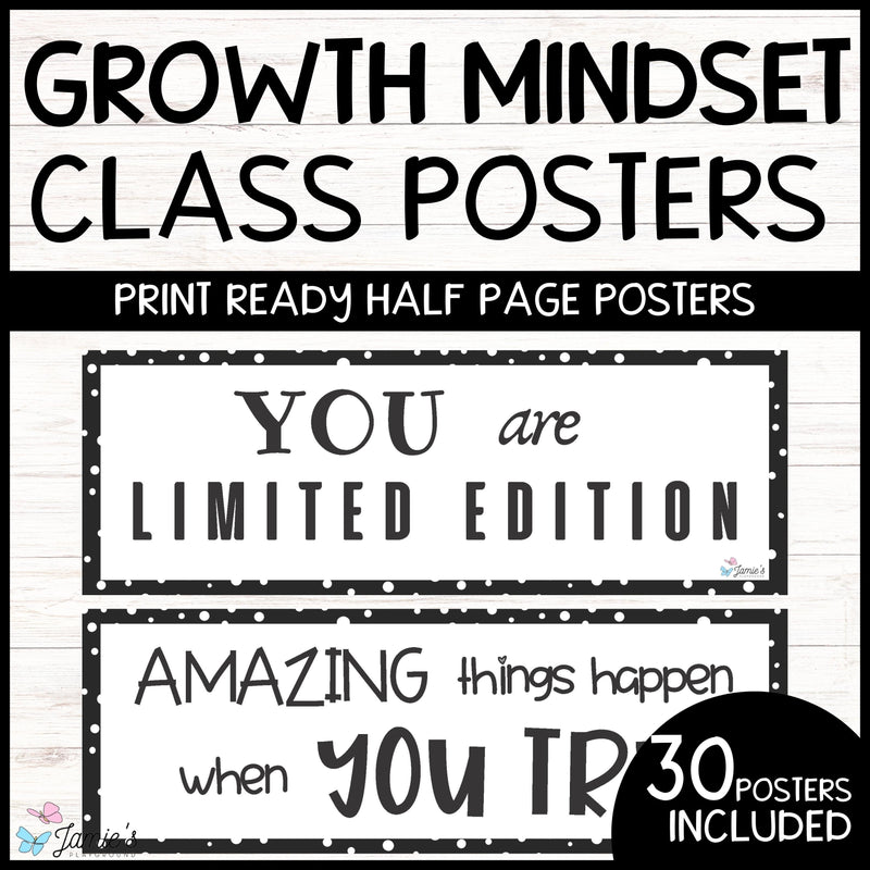 Growth Mindset Poster Display Black & White Classroom Decor and Bulletin Board