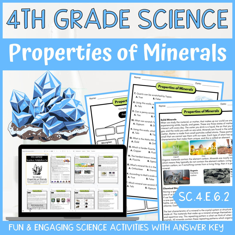 Properties of Minerals Activity & Answer Key 4th Grade Earth & Space Science