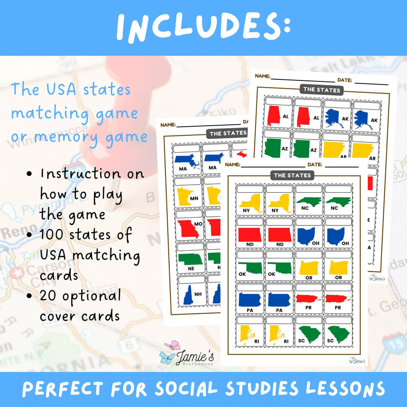 Geography Matching Game Social Studies The States Flashcards