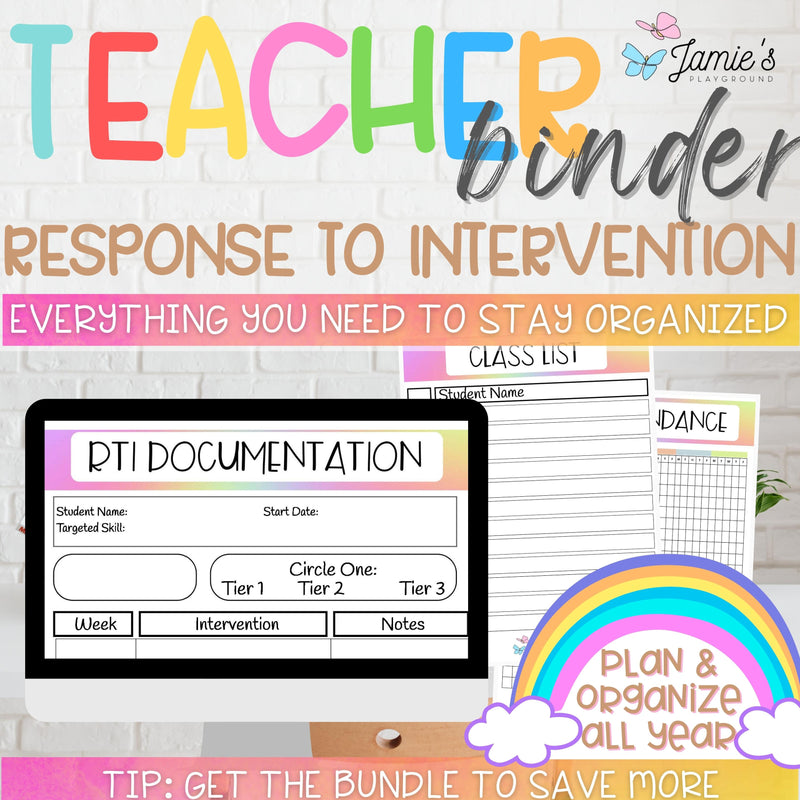 Editable Binder Documents for Teacher Binder Planner | Response to Intervention - Rainbow theme