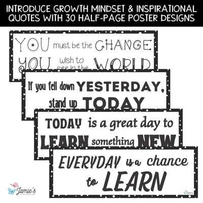 Growth Mindset Poster Display Black & White Classroom Decor and Bulletin Board