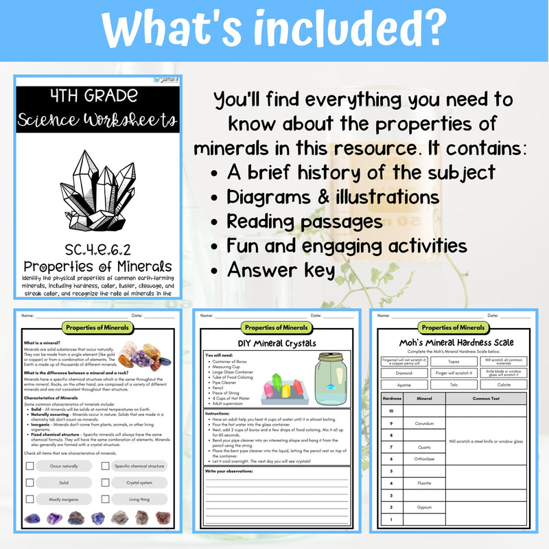 Properties of Minerals Activity & Answer Key 4th Grade Earth & Space Science