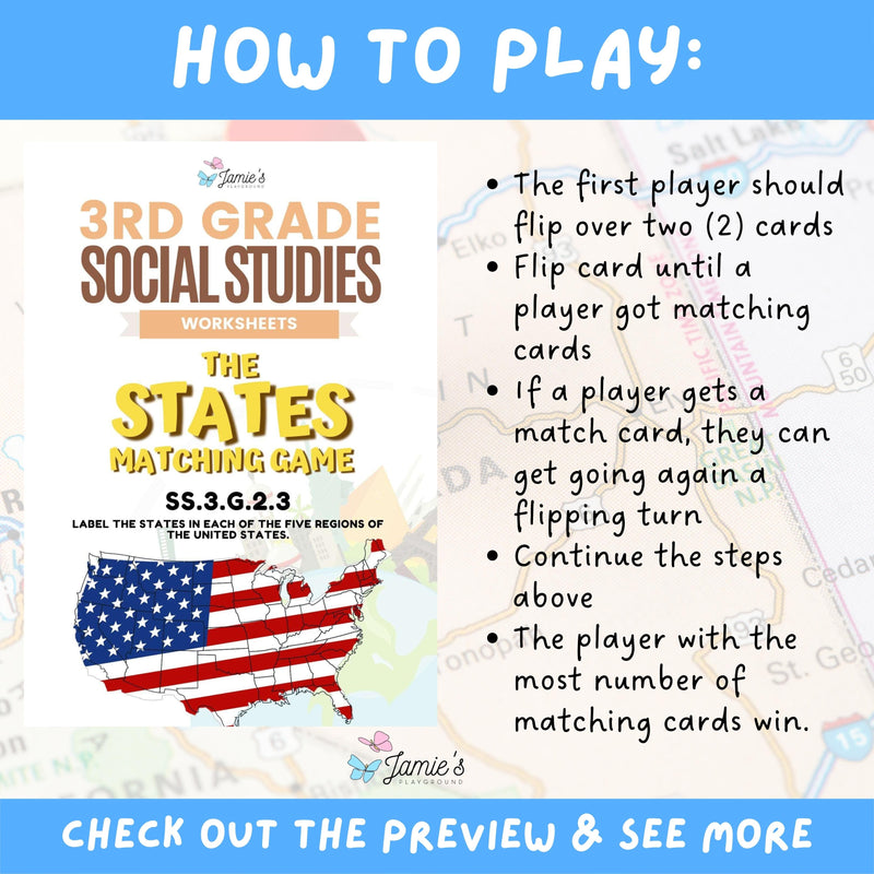 Geography Matching Game Social Studies The States Flashcards