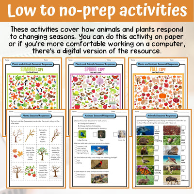 Responses to Seasons Activity & Answer Key 3rd Grade Life Science