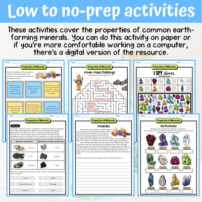 Properties of Minerals Activity & Answer Key 4th Grade Earth & Space Science