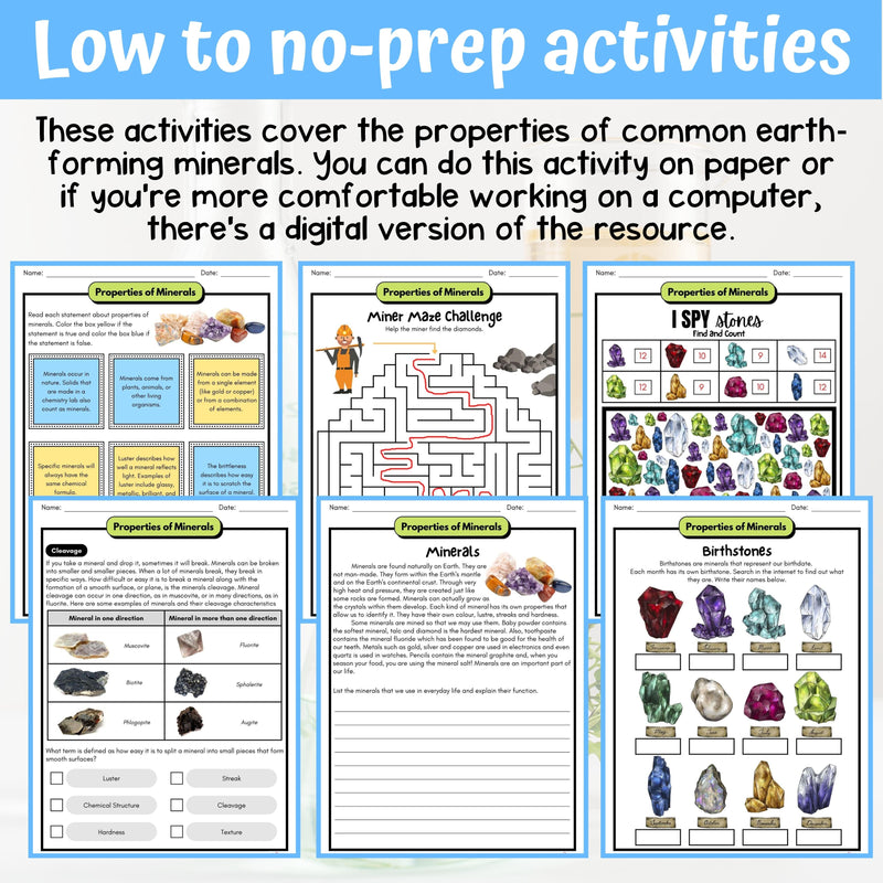 Properties of Minerals Activity & Answer Key 4th Grade Earth & Space Science