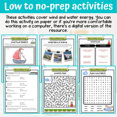 Wind and Water Energy Activity & Answer Key 4th Grade Physical Science