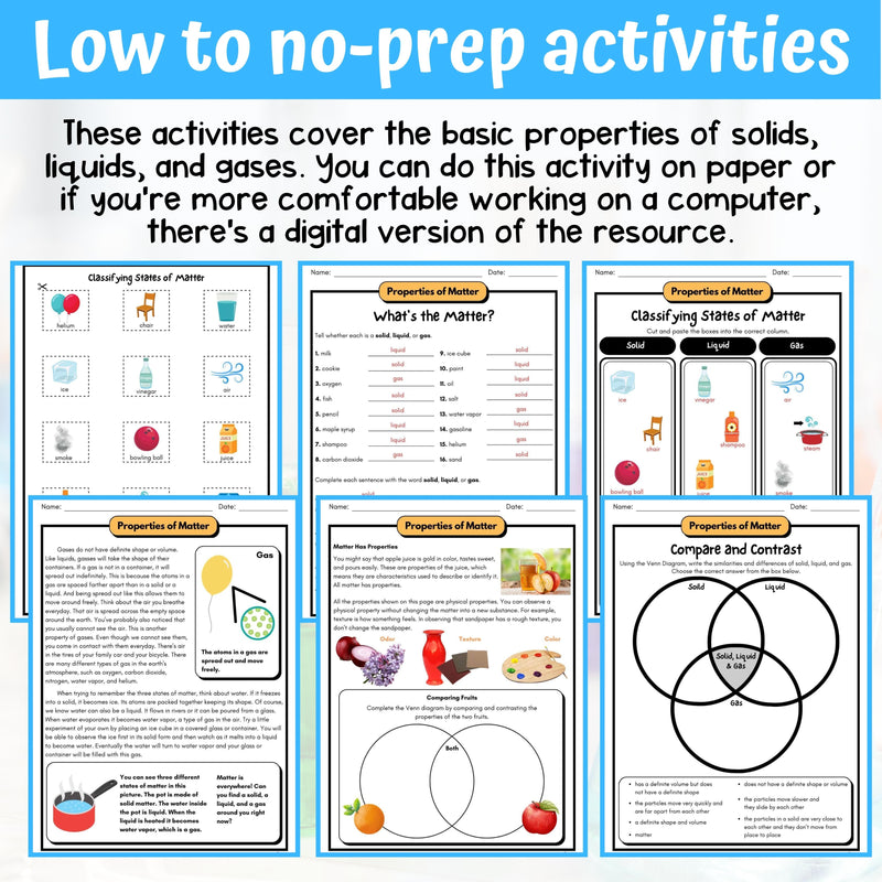 Properties of Matter Activity & Answer Key 5th Grade Physical Science