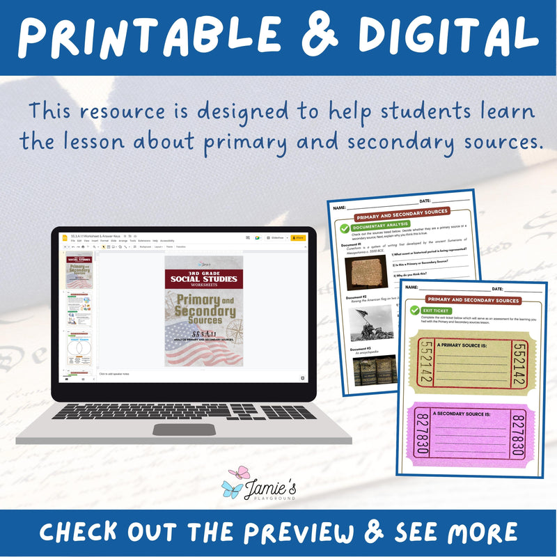 Primary and Secondary Sources Activity & Answer Key 3rd Grade Social Studies