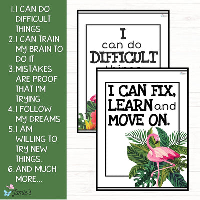 Growth Mindset Inspirational Posters Flamingo Bulletin Board Classroom Decor