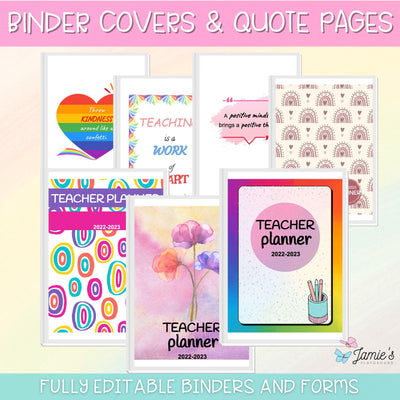 Editable Teacher Binder and Planner 2023 | FREE Updates Every Year | Rainbow theme