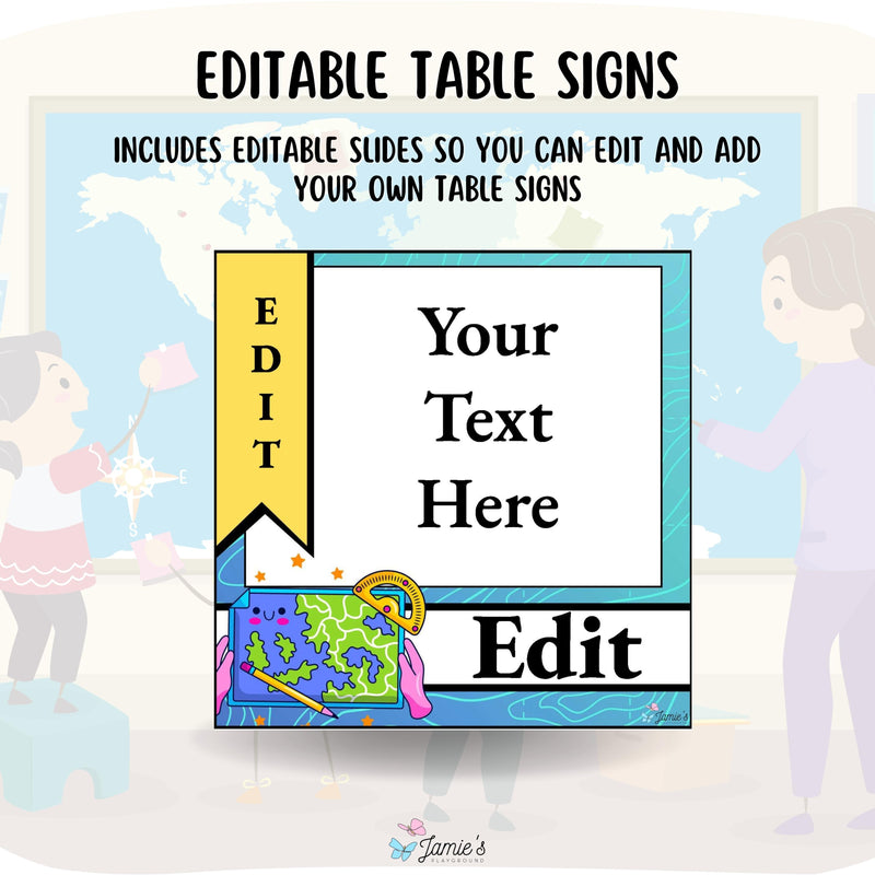 Table Number Signs 1 - EDITABLE Geography Classroom Decor Table/Group Signs