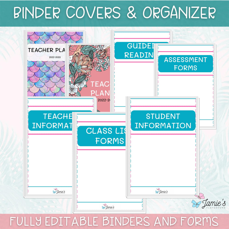 Editable Teacher Binder and Planner 2023 | FREE Updates Every Year | Pink & Teal Theme