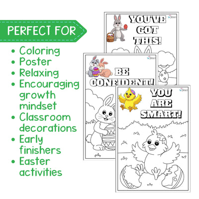 Growth Mindset Coloring Pages and Posters - Easter Bunny Inspirational Coloring