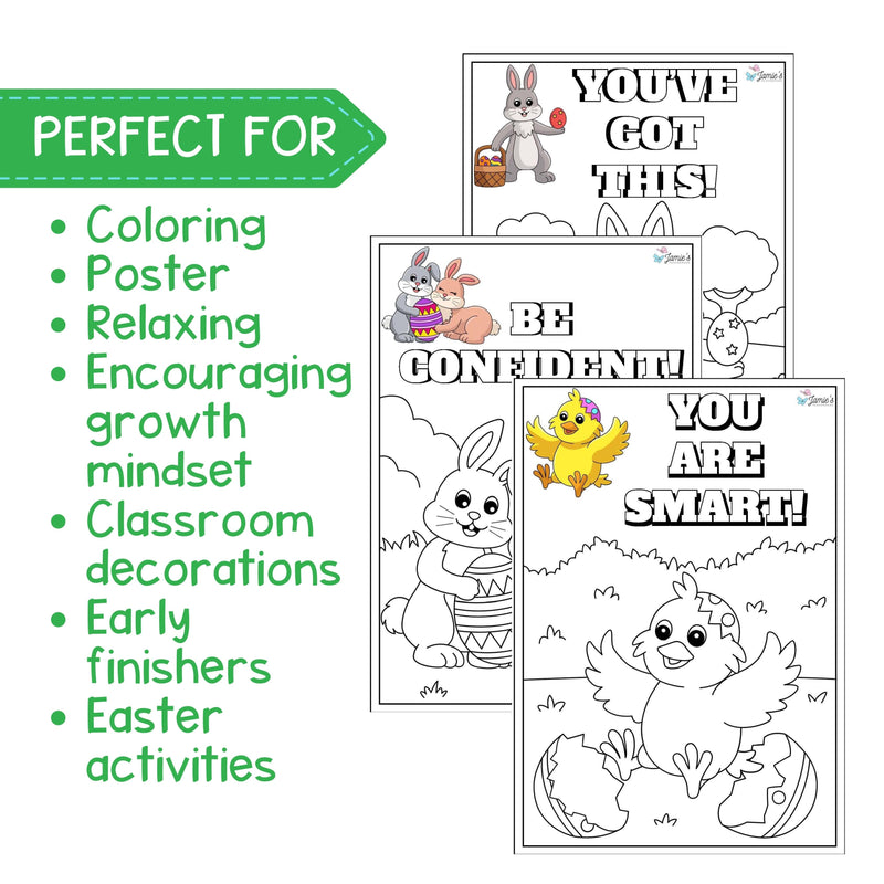 Growth Mindset Coloring Pages and Posters - Easter Bunny Inspirational Coloring