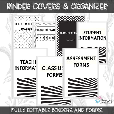 Editable Teacher Binder and Planner 2023 | FREE Updates Every Year | Black & White theme