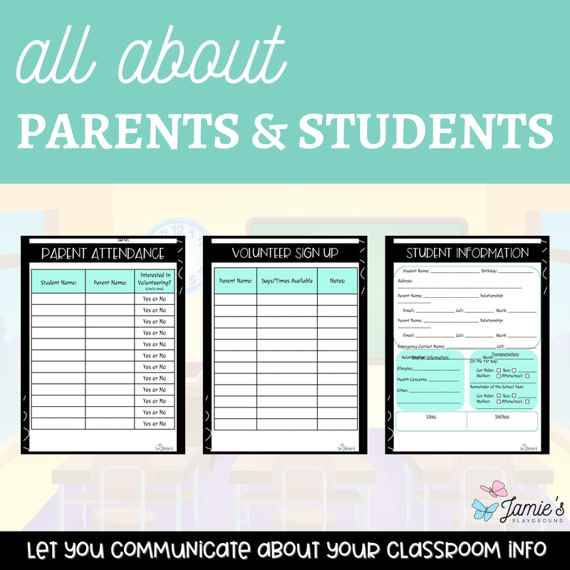 Parent Communication Log Editable Student Information Sheets