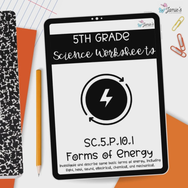 Forms of Energy Activity & Answer Key 5th Grade Physical Science