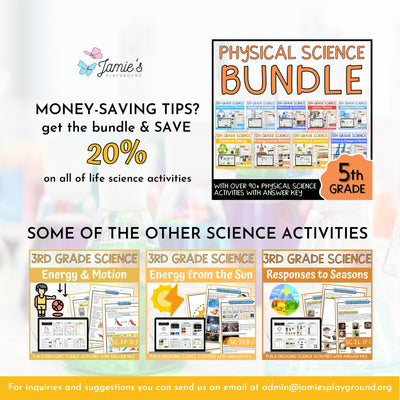 Forms of Energy Activity & Answer Key 5th Grade Physical Science