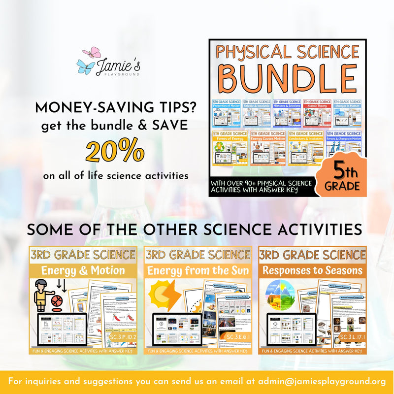 Forms of Energy Activity & Answer Key 5th Grade Physical Science