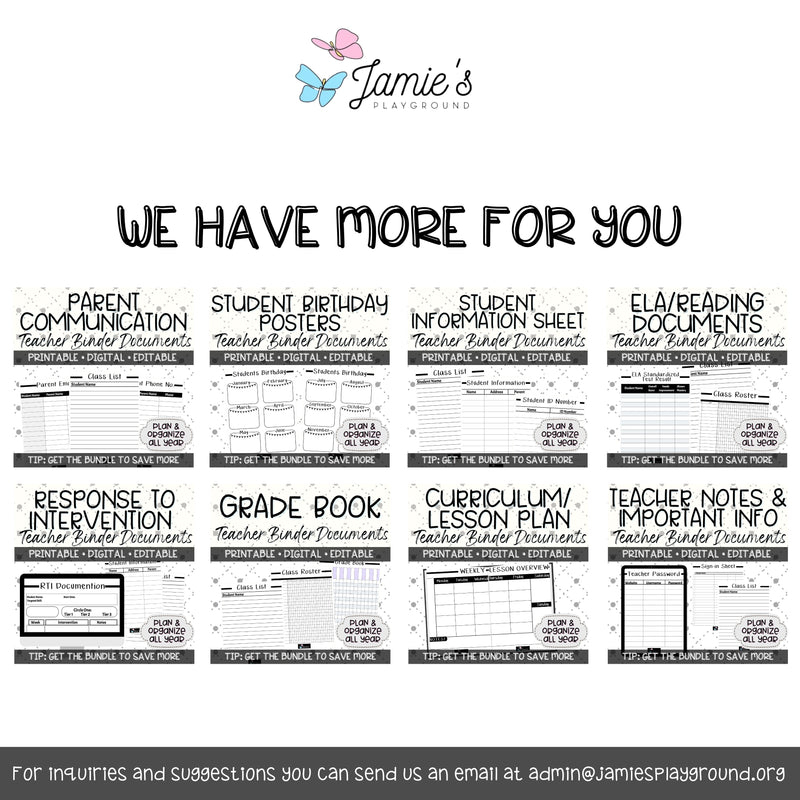 Editable Binder Documents for Teacher Binder and Planner | Birthday Posters - Black & White theme