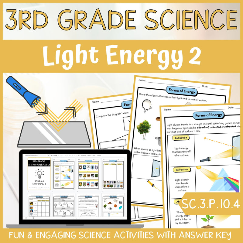 Light Energy Activity & Answer Key 3rd Grade Physical Science