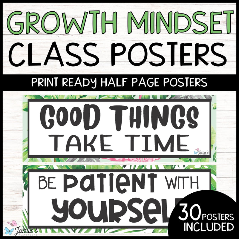 Growth Mindset Poster Display Green Classroom Decor and Bulletin Board