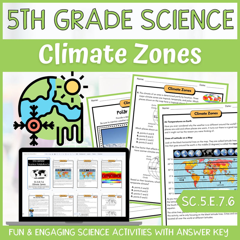 Climate Zones Activity & Answer Key 5th Grade Earth Science