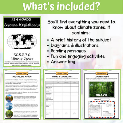 Climate Zones Activity & Answer Key 5th Grade Earth Science