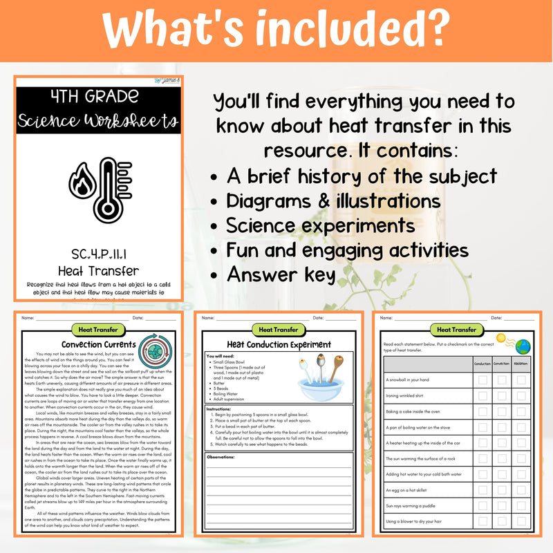 Heat Transfer Activity & Answer Key 4th Grade Physical Science