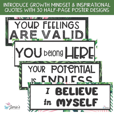 Growth Mindset Poster Display Green Classroom Decor and Bulletin Board