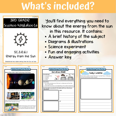 Energy from the Sun Activity & Answer Key 3rd Grade Earth & Space Science