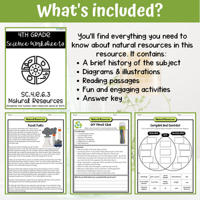 Natural Resources Activity & Answer Key 4th Grade Earth & Space Science