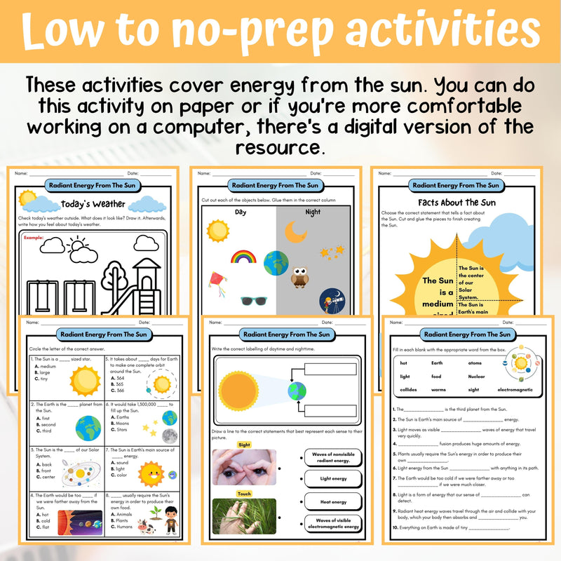 Energy from the Sun Activity & Answer Key 3rd Grade Earth & Space Science