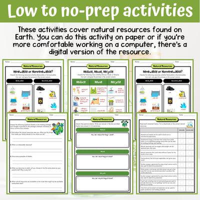 Natural Resources Activity & Answer Key 4th Grade Earth & Space Science