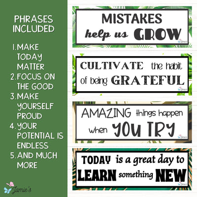 Growth Mindset Poster Display Green Classroom Decor and Bulletin Board