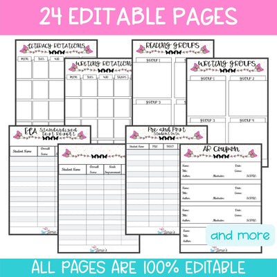 Editable Binder Documents for Teacher Binder and Planner | ELA Documents - Butterfly theme